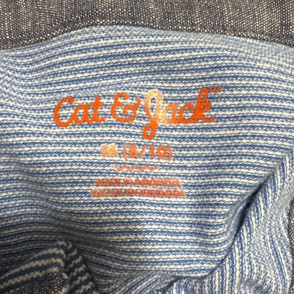 Cat & Jack Blue Striped Long Sleeve Button Down Collared Shirt - Picture 8 of 8